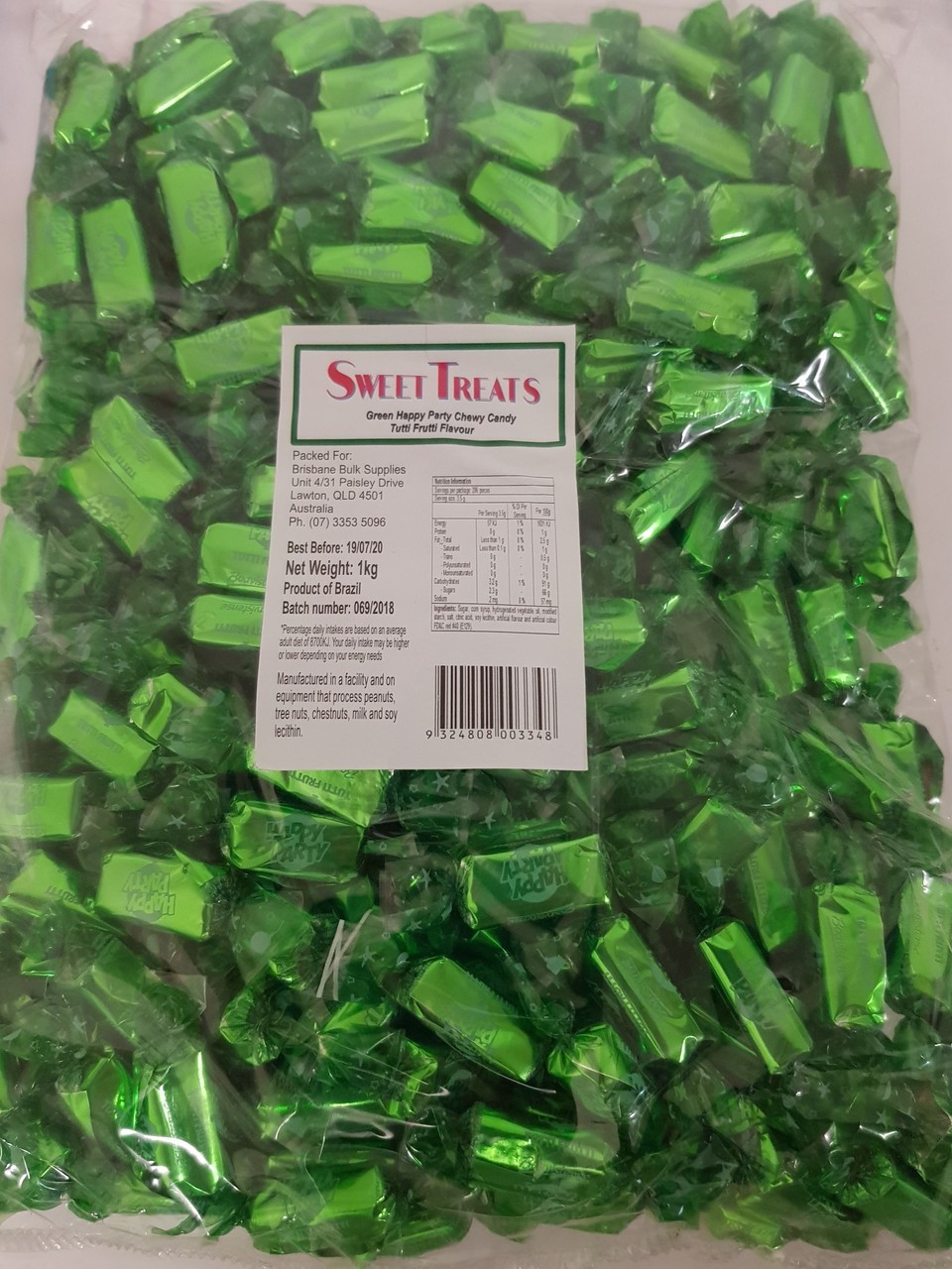 Foil Chews Green 1kg | Lolly Warehouse