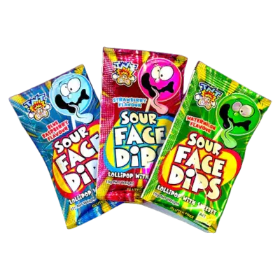 TNT Sour Face Dips Lollipops 3 Pack Best Before March 2025