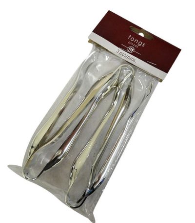 Tongs Plastic Mini Silver 3 Pack